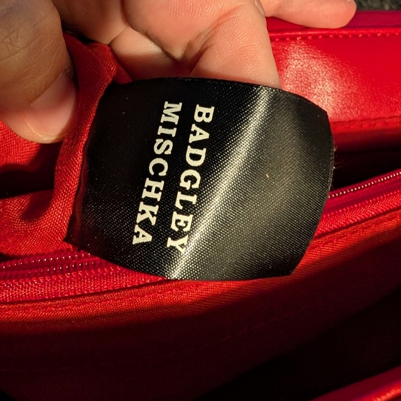 Badgley Mischka Red Quilted Clutch with Gold Chain - Picture 2 of 7